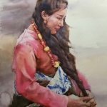 夏权老师水彩画作品《卓玛》 欣赏