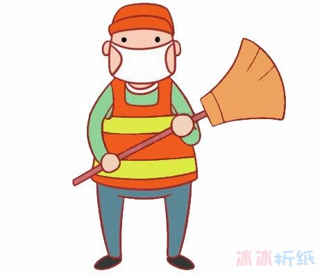  环卫工人的画法步骤图带颜色清洁工简笔画图片