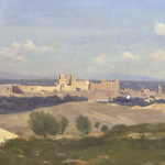 柯罗油画作品10：《水边的树和建筑》高清电子版