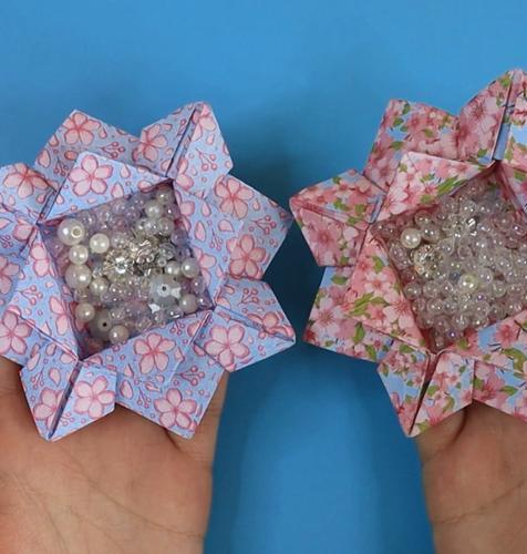 学折纸花收纳盒怎么做？教你如何用纸做精美的收纳盒(手工折纸盒子收纳盒)