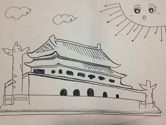 白云太阳和天安门简笔画