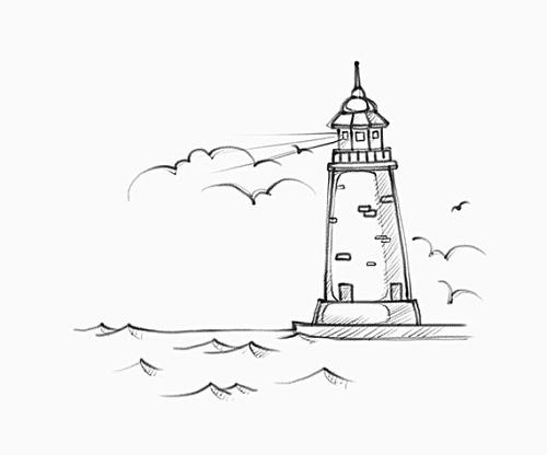 手绘灯塔简笔画