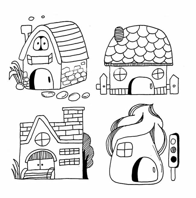 几幅卡通的小房子简笔画