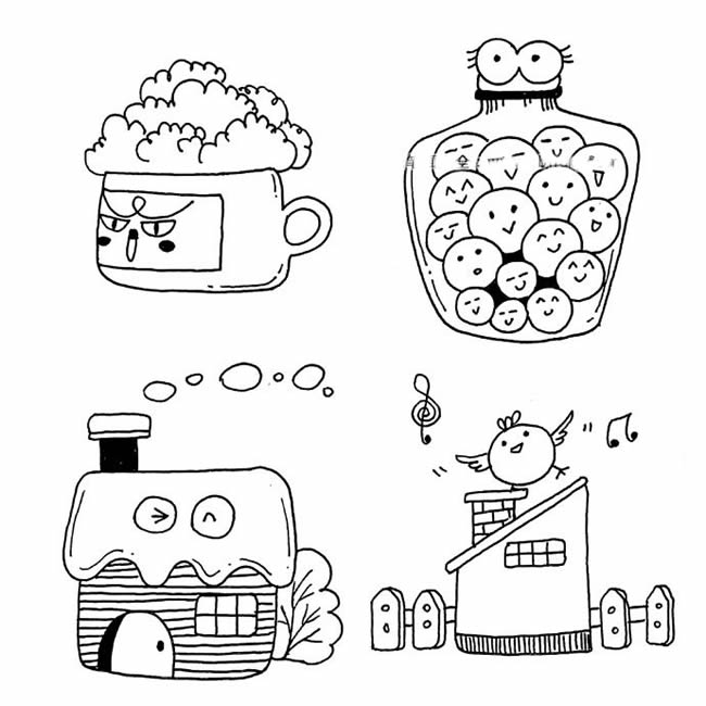 几幅卡通的小房子简笔画