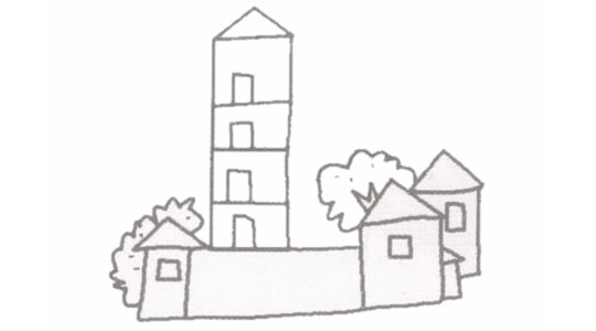 带颜色的村庄简笔画