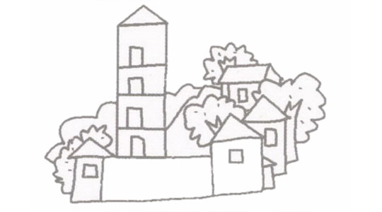 带颜色的村庄简笔画