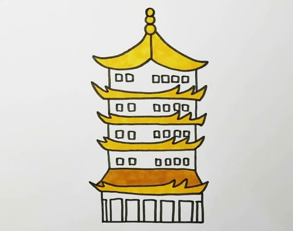 关于黄鹤楼的简笔画步骤详解 关于黄鹤楼的简笔画步骤详解