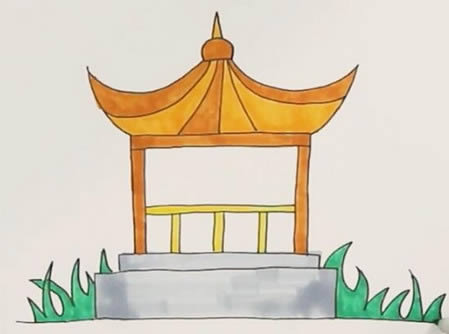 简单的亭子简笔画教程 简单的亭子简笔画教程