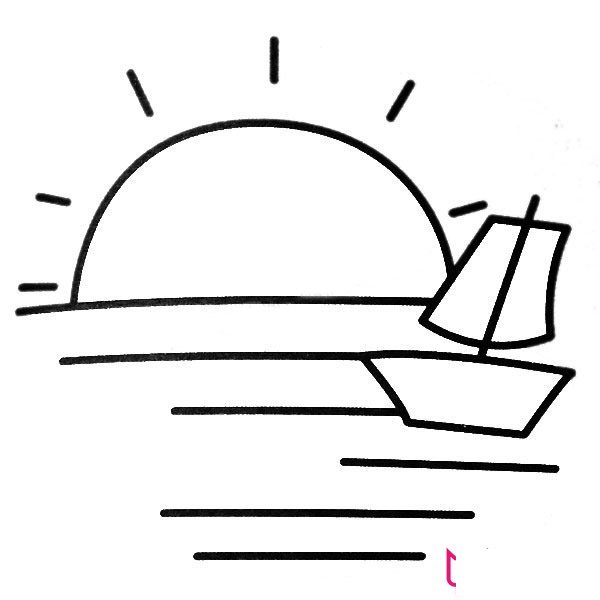 海上日出风景简笔画 海上日出风景简笔画