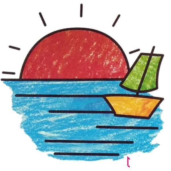 海上日出风景简笔画 海上日出风景简笔画