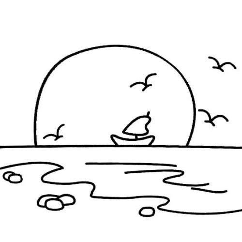 海上日出帆船简笔画