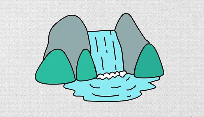 瀑布简笔画带涂色