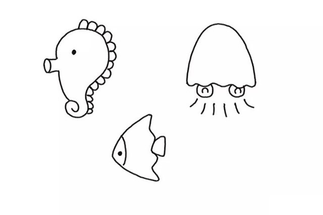 海底世界各种动物简笔画