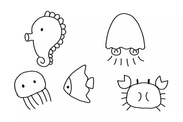 海底世界各种动物简笔画