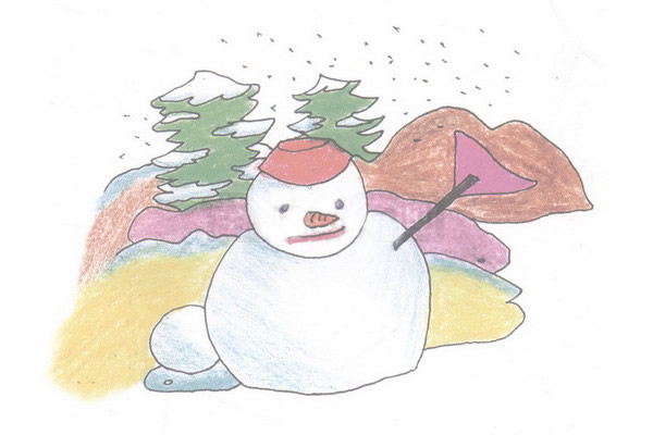 冬天堆雪人的风景画