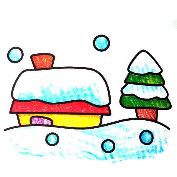 冬天雪夜风景简笔画