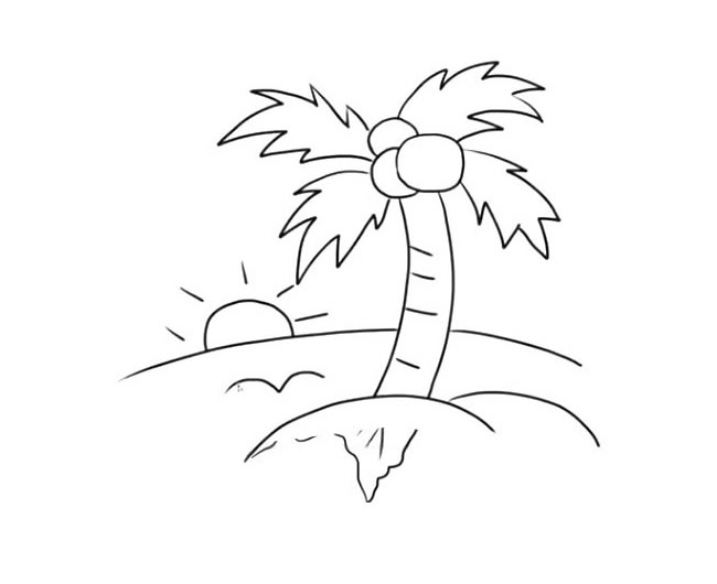 美丽的海岛风景简笔画