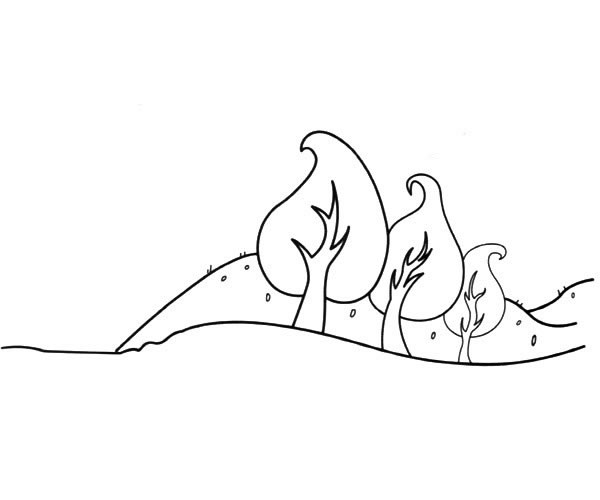 山坡下的大树风景简笔画