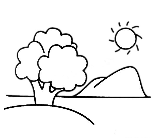 山水太阳风景简笔画