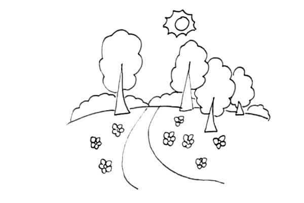 乡村漂亮的风景简笔画