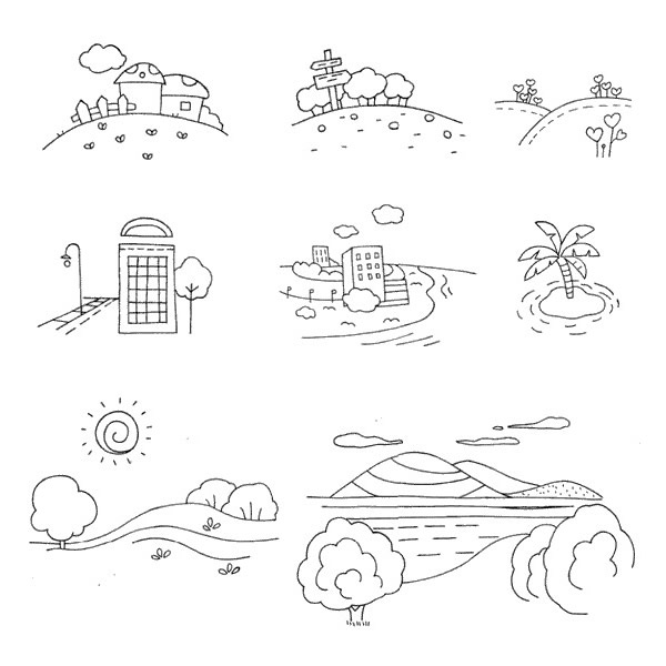 非常简单的一组风景简笔画 非常简单的一组风景简笔画