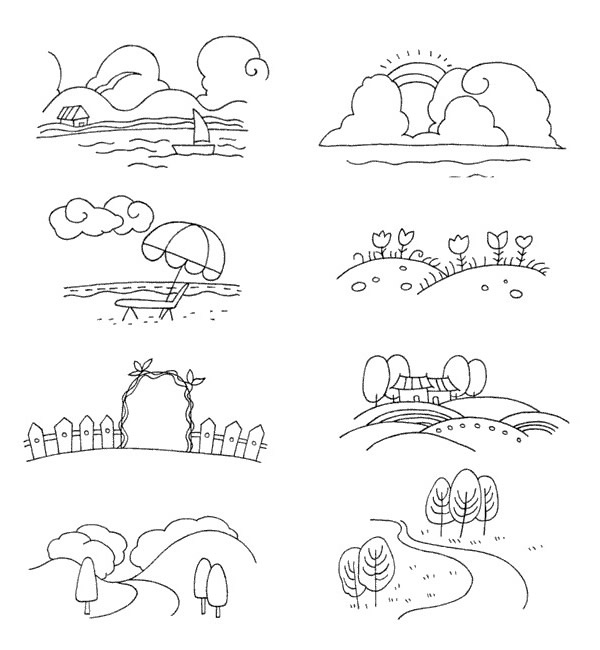 非常简单的一组风景简笔画 非常简单的一组风景简笔画