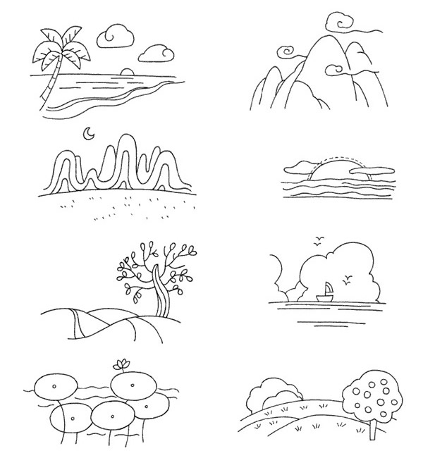 非常简单的一组风景简笔画 非常简单的一组风景简笔画