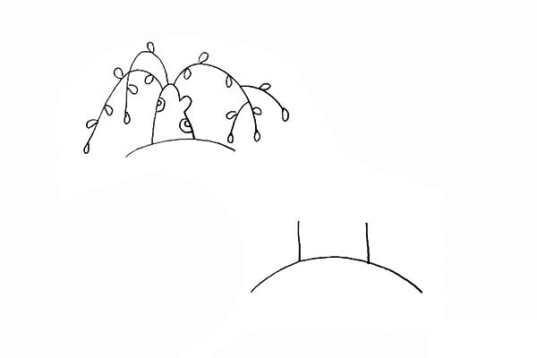 春季柳树小屋风景简笔画