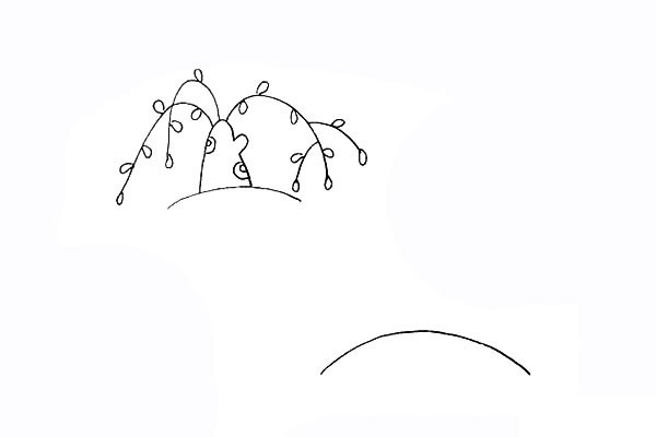 春季柳树小屋风景简笔画