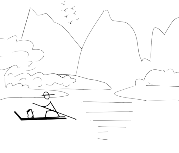 简单的山水风光简笔画