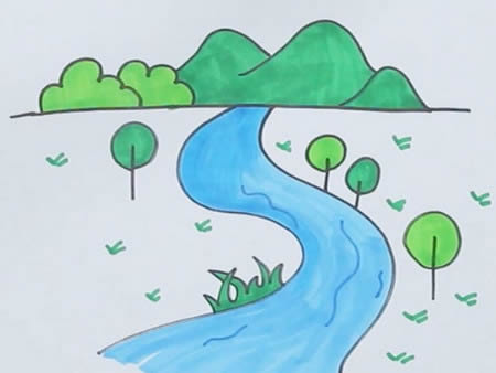 简单的高山流水简笔画步骤