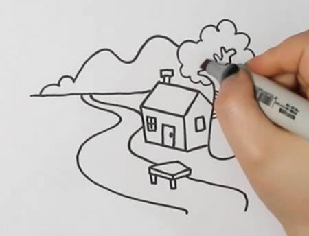 山水人家简笔画怎么画