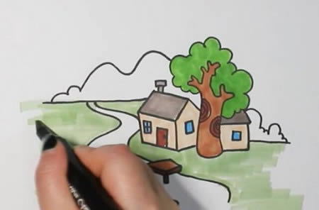 山水人家简笔画怎么画