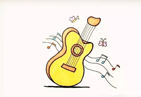 音符和蝴蝶的吉他简笔画