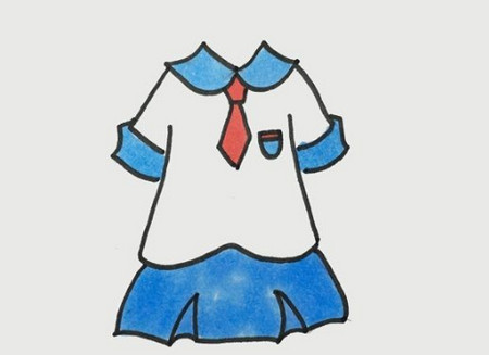 简单又漂亮女生校服简笔画