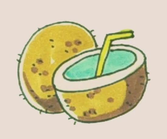 带吸管的椰子简笔画