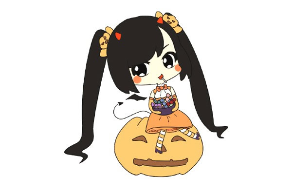 万圣节美女小恶魔简笔画
