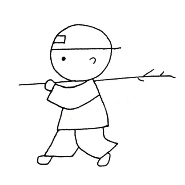 扛着小树的小朋友简笔画