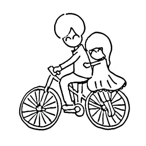 骑单车的一对情侣简笔画
