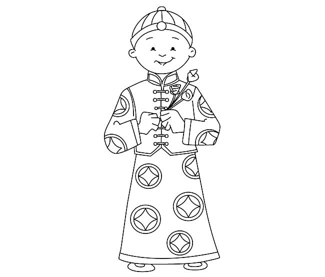 过年穿唐装的男孩简笔画