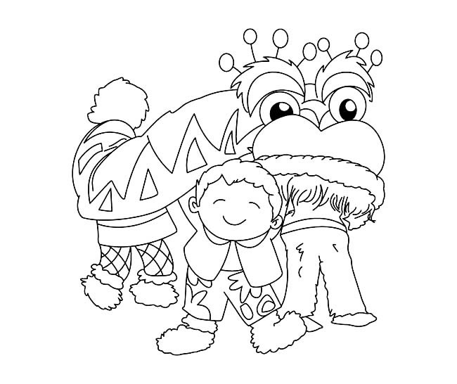 新年舞狮的简笔画