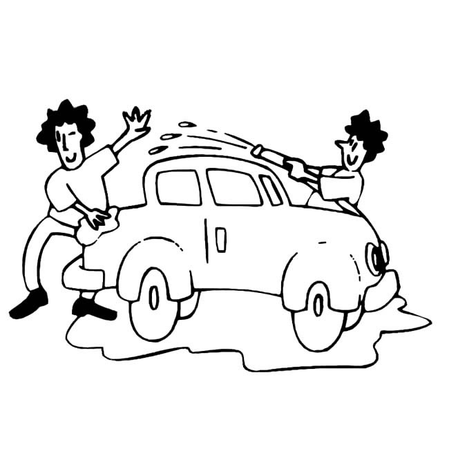 父子一起洗车父亲节主题简笔画