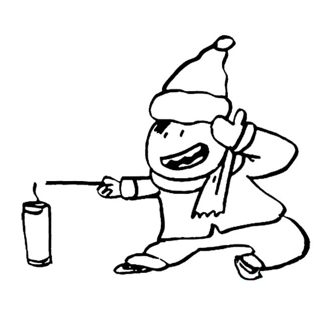 点炮竹的小孩简笔画