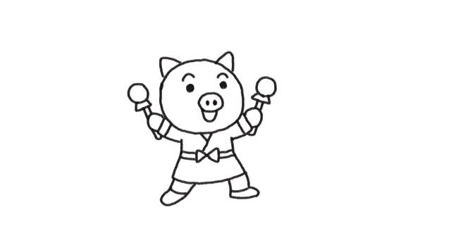 猪年打鼓的小猪简笔画步骤