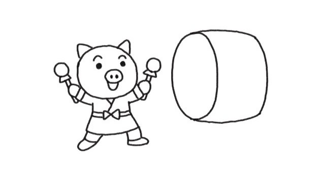 猪年打鼓的小猪简笔画步骤