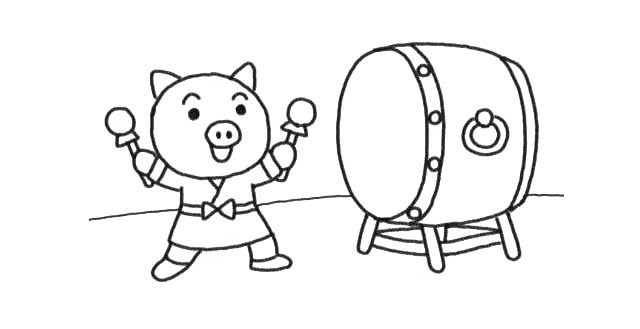 猪年打鼓的小猪简笔画步骤