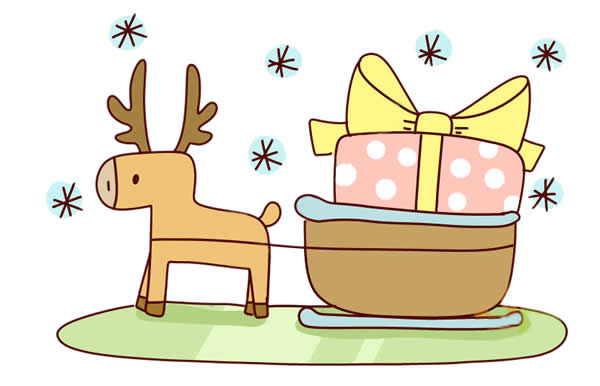 麋鹿车送圣诞礼物简笔画