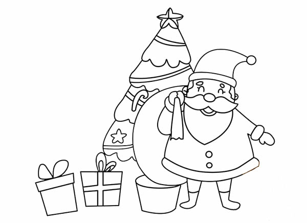 圣诞老人和很多礼物的简笔画