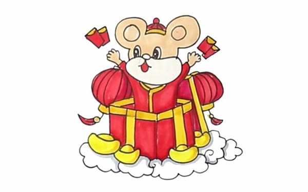 鼠年小老鼠财神年画简笔画