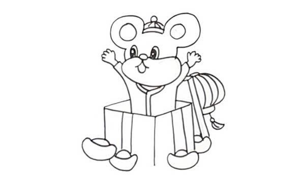 鼠年小老鼠财神年画简笔画